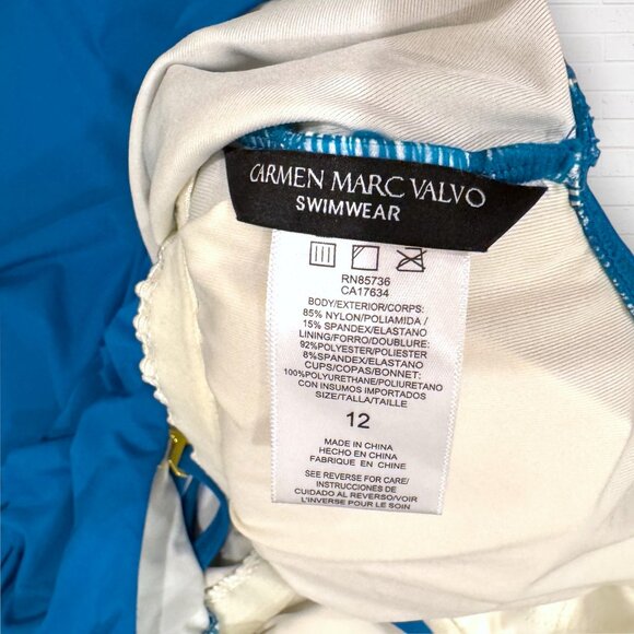 CARMEN MARC VALVO Blue Ruffle One Shoulder Neckline 1PC Swimwear Swimsuit 12 - Picture 2 of 4
